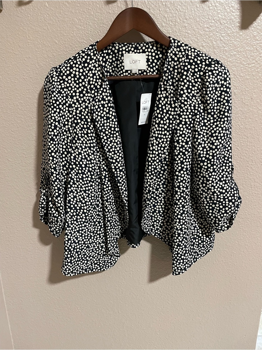 LOFT Black and White Polka Dot Open-Front Blazer NWT